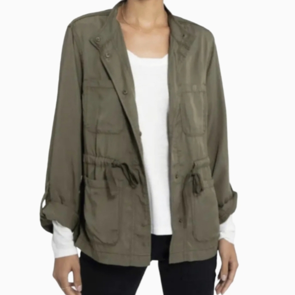 SANCTUARY x SOCIAL STANDARD Olive Green Safari Tencel Utility Jacket Spring NWT - Picture 1 of 11